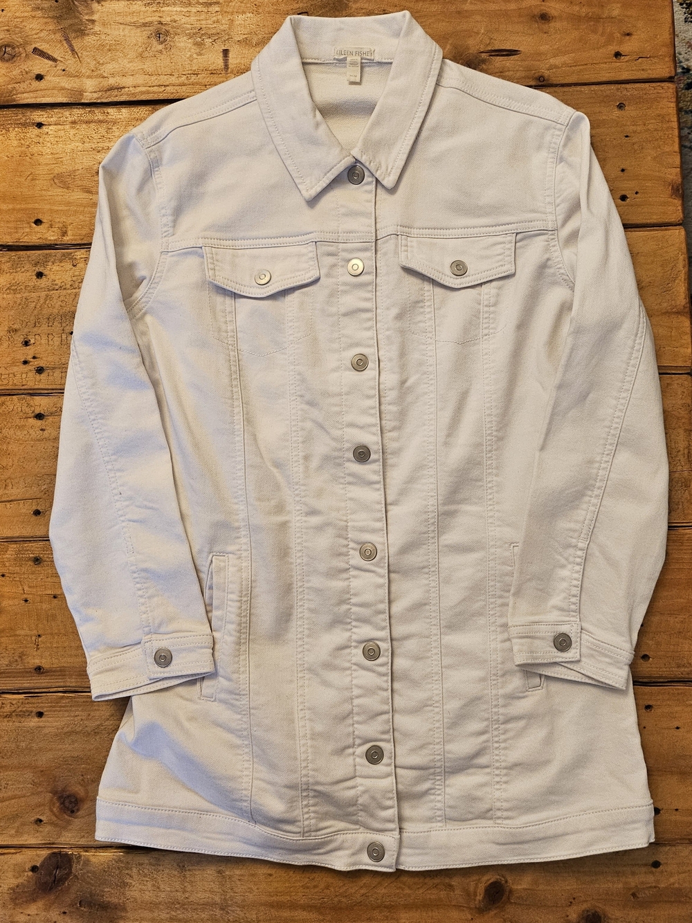 Eileen Fisher White Long Denim Jacket